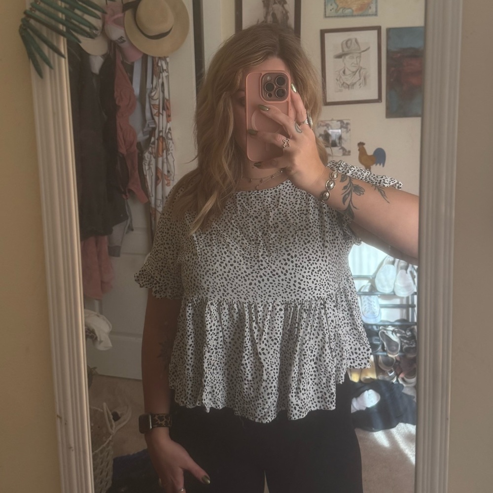 Blue Rain Black and White Ruffle Blouse